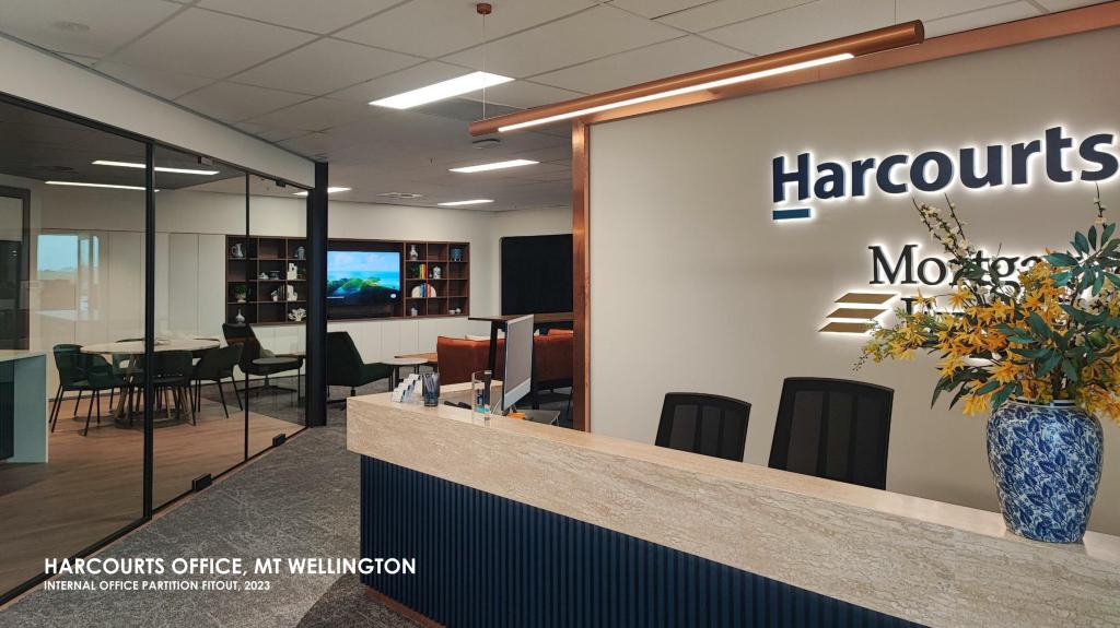 HARCOURTS OFFICE, MT WELLINGTON AUCKLAND INTERNAL OFFICE PARTITION FITOUT, 2023