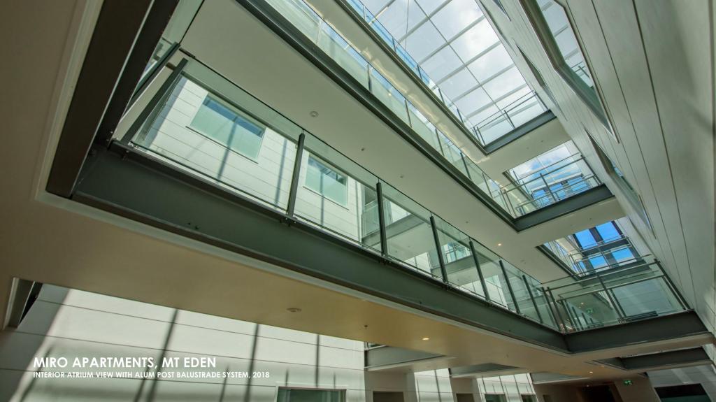 MIRO APARTMENTS, MT EDEN INTERIOR ATRIUM VIEW WITH ALUM POST BALUSTRADE SYSTEM, 2018